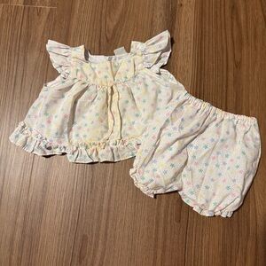 Vintage Star Print Ruffle Kids Outfit Set